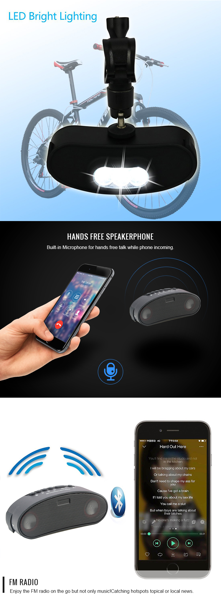 Bicycle Bluetooth Speaker With Headlight RC026B6(图2)